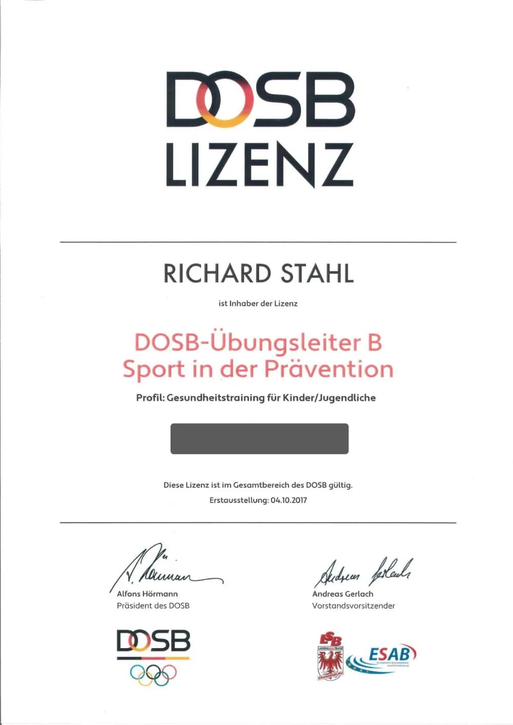 Zertifikat: Prävention: Kinder & Jugendliche, DOSB · LSB Brandenburg / ESAB